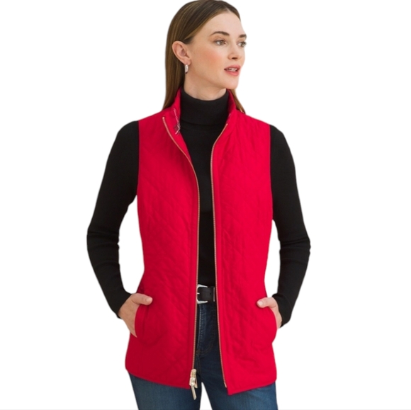 Chico's Red Plaid Reversible Diamond Quilted Insulated Vest - Picture 3 of 7